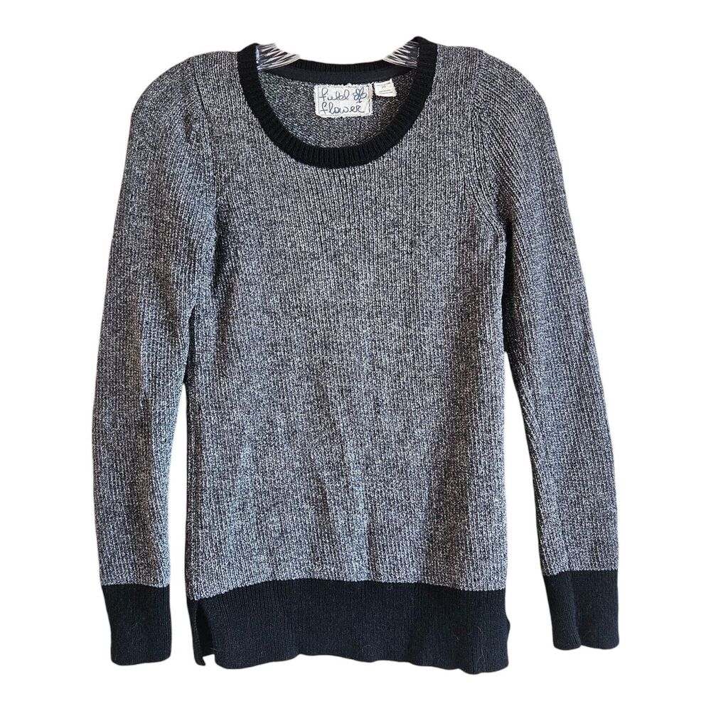 ANTHROPOLOGIE Field Flower Women's XS Sweater Chenille Gray Black Boho Tunic 32"